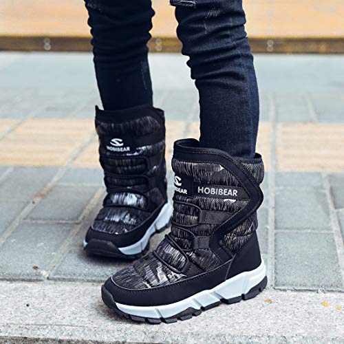 Boys Snow Boots Outdoor Waterproof Winter Kids Shoes Big Kid 4.5, Black - Thumbnail 6