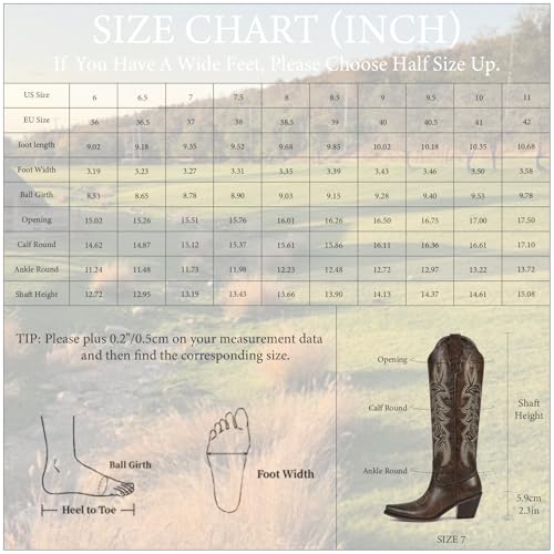 Image of wetkiss Women's Pointed Toe Cowboy Boots | Knee High Cowgirl Boots, Retro Embroidery, Chunky Heel, Pull-On, Style for a Classic Western Look,Stable and Comfortable