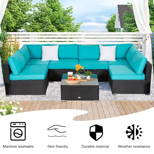 kinbor 14 Piece Patio Cushion Covers Replacement - Outdoor Couch Cushion Slipcovers with Zipper for Sectional Sofa Furniture Set, Washable Outdoor Covers Only (Turquoise)