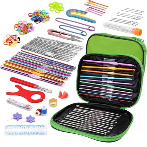 Image of Gemsy Knitting Crochet Hook Needle Set | Hard-Anodized Aluminum Hook for Embroidery | Ultimate Sewing, Craft, Sweater, Woolen Cloth, Yarn, Thread | Needles Kit for Knitting (118 Pcs Crochet)