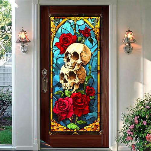 Vinilo decorativo ventana diseño calavera roja 17.7 x 39.3 pulg miniatura 6