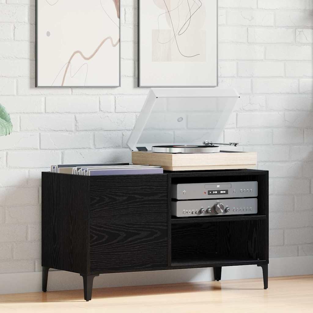 Hothingwell Meble winylowe Czarny dąb 84,5 x 38 x 48 cm, regał do przechowywania z drewna konstrukcyjnego do salonu, nowoczesny prostokątny design z miejscem do przechowywania płyt