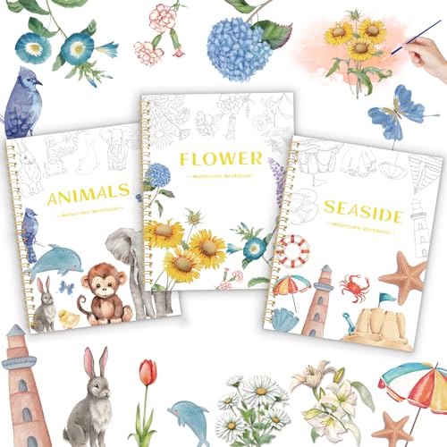Livre de coloriage pour débutants en aquarelle, lot de 3 cahiers thématiques, idée cadeau originale