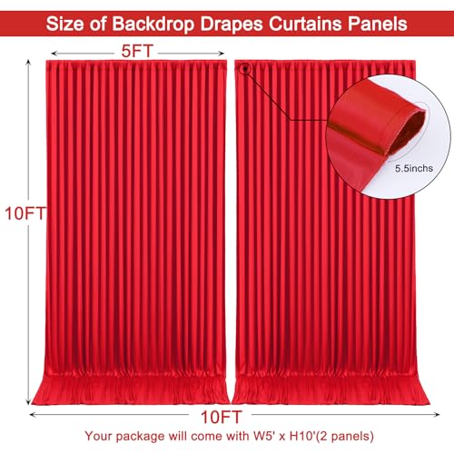 Image of 10x10ft Red Backdrop Curtain for Wedding Parties Wrinkle Free Fabric Red Drapes Backdrop Decoration for Baby Shower Birthday Photography Decoration 2 Panels, 5ft x 10ft