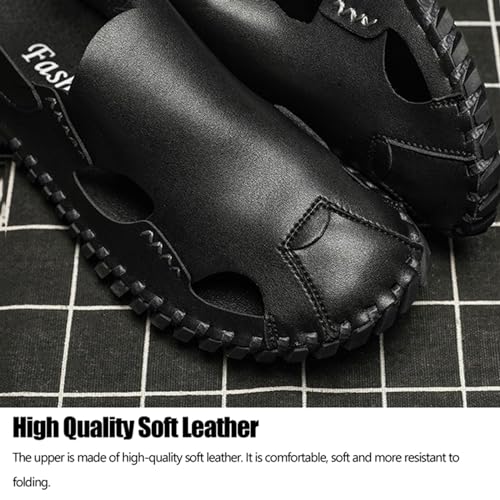 Men's Closed Toe Leather Handmade Sandals,Outdoor Hiking Sandals Closed Toe Leather Athletic Lightweight Trail Walking Casual Sandals Water Shoes Fisherman Beach Shoes3