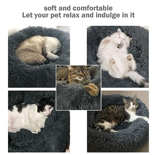 Hundebett Katzenbett Flauschig Rund aus Plüsch - Donut Kuscheliges Hundekissen Hundekorb Waschbar S/M/L/XL/XXL für Kleine, Mittelgroße und Große Hunde, Katzen und Andere Haustiere (M-50cm, Dunkelgrau)