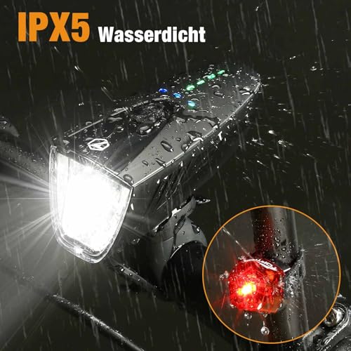 toptrek Fahrradlicht Set 100LUX, Fahrradbeleuchtung Set USB Aufladbar, Fahrradlampe StVZO Zugelassen… – Ansicht 4