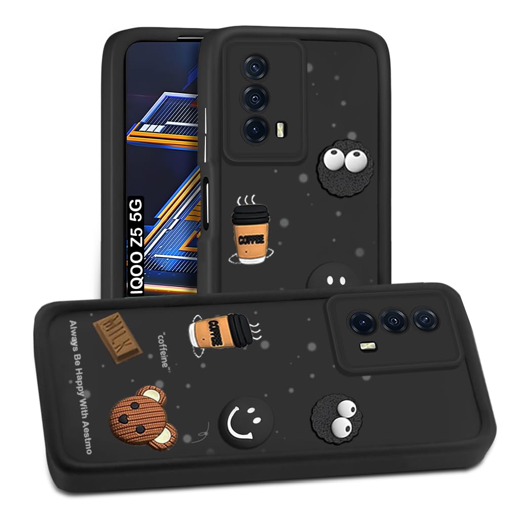 Back Case Cover for iQOO Z5 5G Cover | Cute Fun Cartoon 3D Ball | Coffee Silicone Case | Full Body Protection | Camera Protection Back Cover for iQOO Z5 5G (Black)-image-14