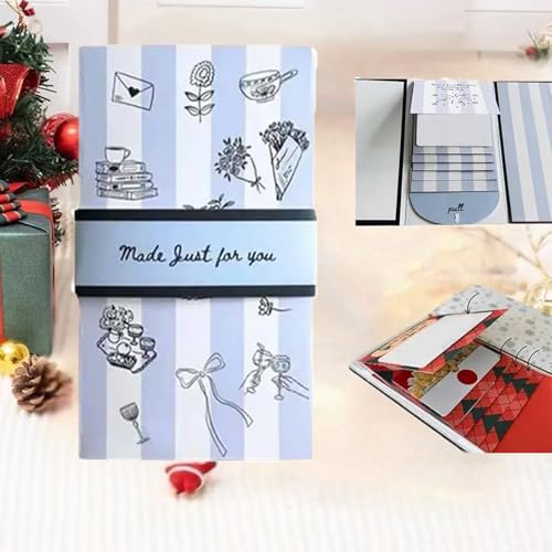 Handcrafted Waterfall Christmas Greeting Card Booklet - Unique Pull-Tab Interactive Holiday Card with 5 Pull-Down Panels - Gift Card Holder for Family & Friends (Silver)