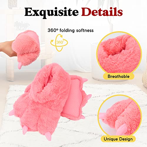 Image of Women Plush Animal Paw Slippers Funny Novelty Bear Claw Slippers Cozy Furry Warm Memory Foam Slippers Gifts for Halloween Christmas