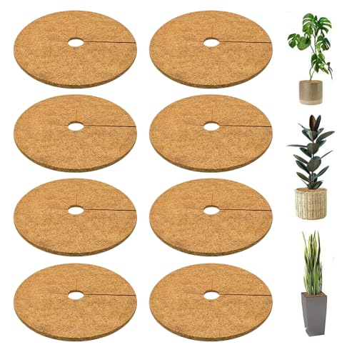 Mineup 8 Pezzi Pacciamatura Cocco, 30 cm Disco di Cocco, Piante Disco Cocco, Tappetino in Fibra di Cocco, Pianta del Cuscino Cocco per Piante e Alberi Previene Gelo dalle Erbacce