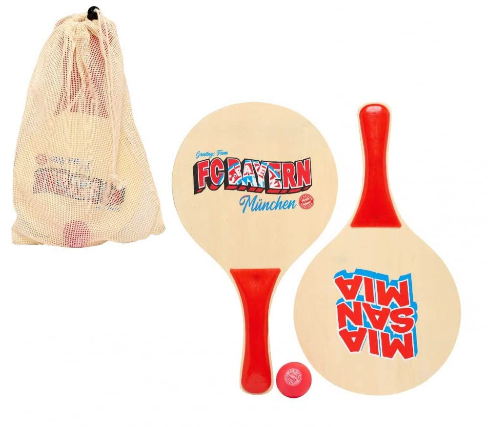 FC Bayern München Strandspiel 3er Set : Wasserball, Beach Tennis-Set mit Ball und Stoffbeutel FCB Beachball