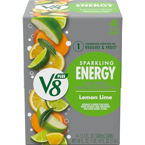 Image of V8 +Energy Sparkling Lemon Lime Juice Energy Drink, 11.5 fl oz Can (4 Pack)