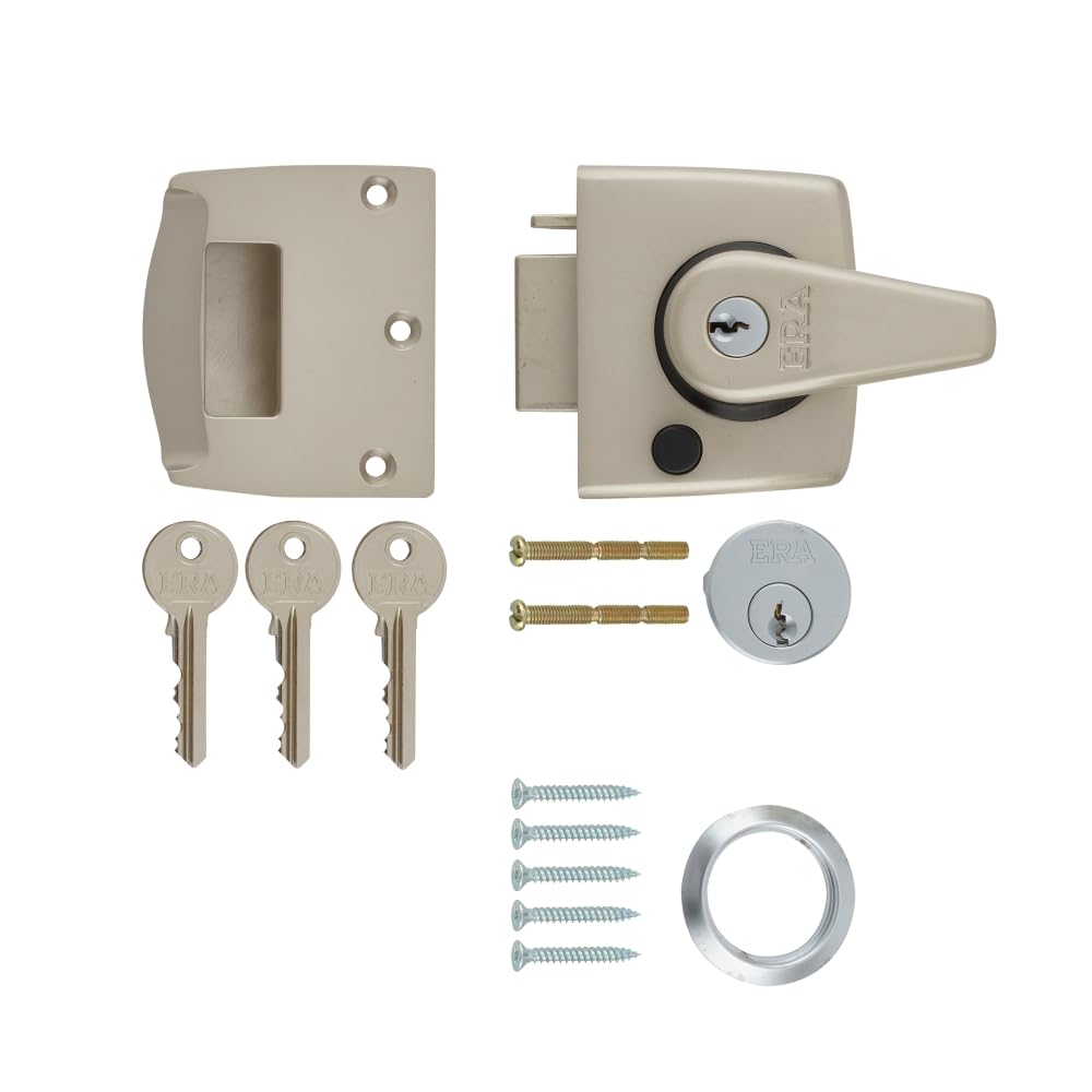 Ironmongery Solutions® Double Locking Nightlatch Door Lock – High Security External Door Night Latch for Wooden Doors (Boxed, Sat Nickel Bdy, Satin Cyl, 40mm)