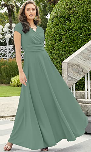 Image of KOH KOH Womens 2026 Sexy Cap Short Sleeve V-Neck Flowy Cocktail Gown