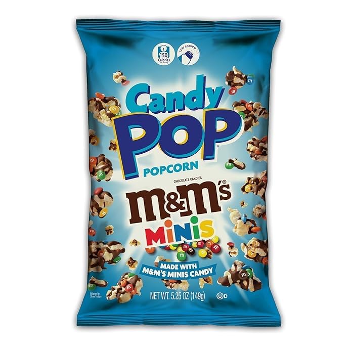Candy POP M&M Mini Popcorn (149g, Pack of 1) – Sweet Popcorn with Chocolate M&M Minis, Perfect for Snacking, Movie Nights & Parties