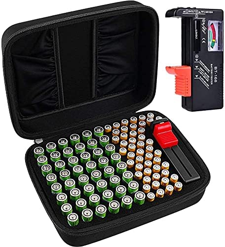 Comecase Sztywne pudełko do przechowywania akumulatorów Rozmiar M: 96 sztuk + tester.