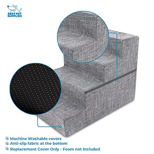 Image of Best Pet Supplies Dog Stairs & Steps - Foam Steps for Small Dogs & Cats, Non-Slip Indoor Balanced Pet Step Support, Dog Ramp, No Assembly, Ash Gray Linen, Foldable 4-Step (22-inch Height)