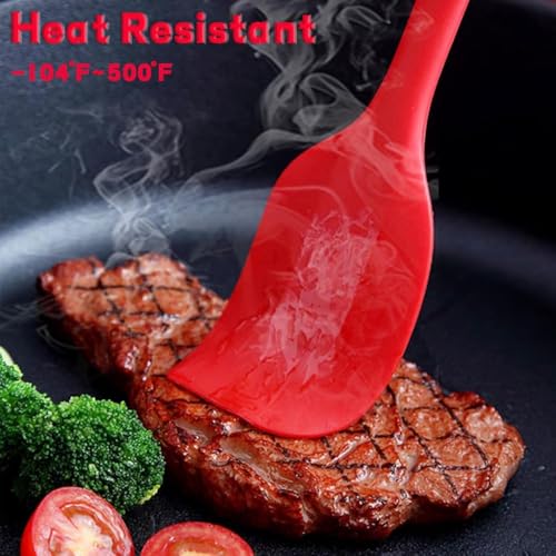 Image of Baskety Silicone Heat-Resistant Non-Stick Spatula Set of 2 - Small 20.5cm, Food-Grade, One-Piece Seamless Design with Steel Core, Perfect for Cooking, Baking & Mixing (Red)