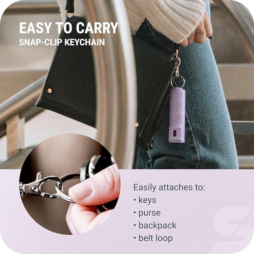 Image of SABRE Pepper Spray with Fast Flip Top Safety & Snap‑Clip Keychain for Self Defense - Maximum Police Strength OC with UV Marking Dye, Finger Grip, 10‑Sec. Spray, 14-ft Range, Made in USA, 0.54 fl oz