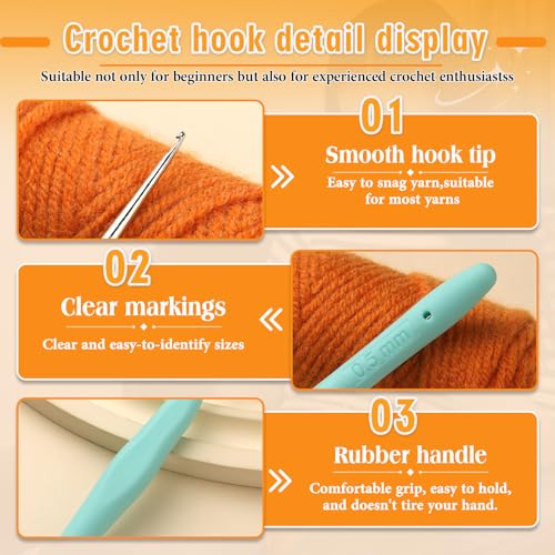 Image of SHWAKK Small Crochet Hook, 0.5 mm Lace Ergonomic Crochet Hook, Tiny Crochet Needles for Arthritic Hands, Knitting Needles with Soft Handle Beginners and Experienced Hobbyists