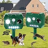 2 Pezzi Dissuasore Gatti, Repellente per Volpi Ultrasonico Solare con Luce LED, 12m 120° Dissuasori per Piccioni Giardino IP65 Impermeabile per Gatti Martore Volpi Cani Procioni