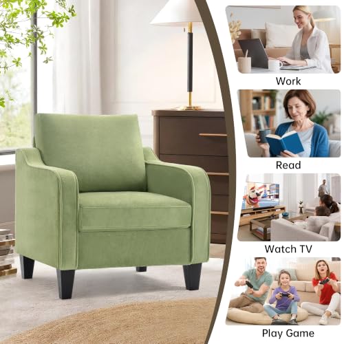 Image of Mid-Century Modern Accent Chairs Set of 2, Living Room Chairs, Comfy Reading Armchair, Upholstered Small Sofa Chair for Bedroom, Office, Green