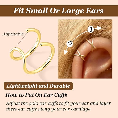 Image of Ear Cuffs Non Piercing 14K Gold Plated Ear Cuff Earrings for Women Trendy Clip on Cartilage Earring Stacks Non Pierced Adjustable Fake Earrings Set Jewelry Christmas Gift 2026 Stocking Stuffers