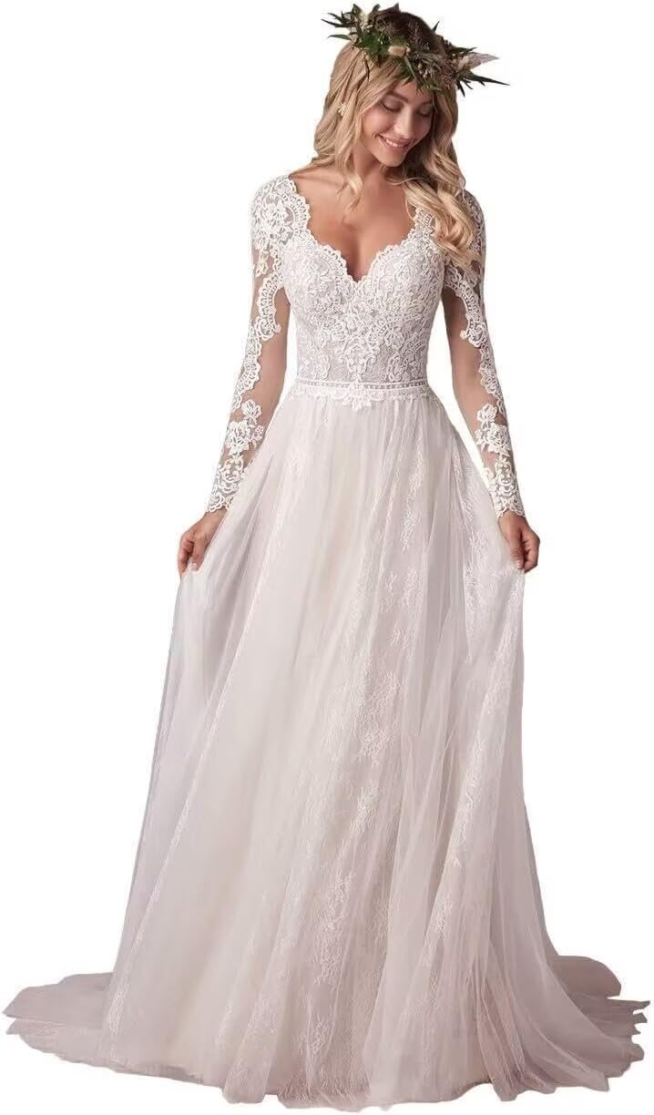 Robes de mariée à manches longues pour mariée en dentelle bohème robe de mariée pour femme robe de mariée campagnard