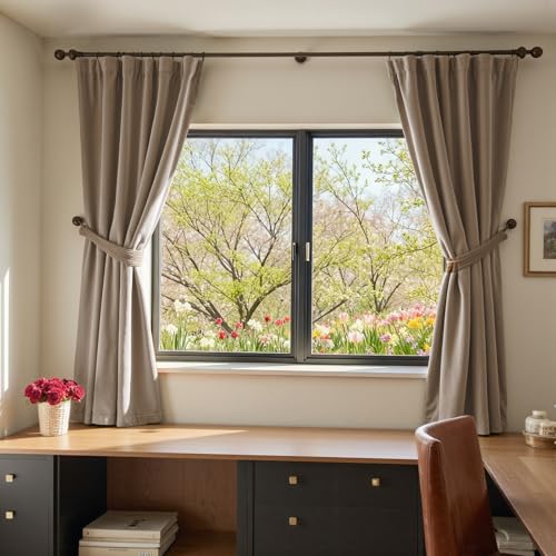 Image of Light Taupe Velvet Curtains Warm Rod Pocket 52x72 Inch 2 Panels | Soft Velvet, For Small Windows, Kitchens & Bathrooms, Light Shifting Texture, Elegant Luxury Drape, Rich, Rod Pocket