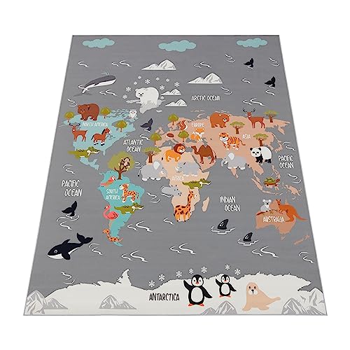 Paco Home Teppich Kinderzimmer Kinderteppich Junge Mädchen Spielteppich Tier Welt Motiv rutschfest...