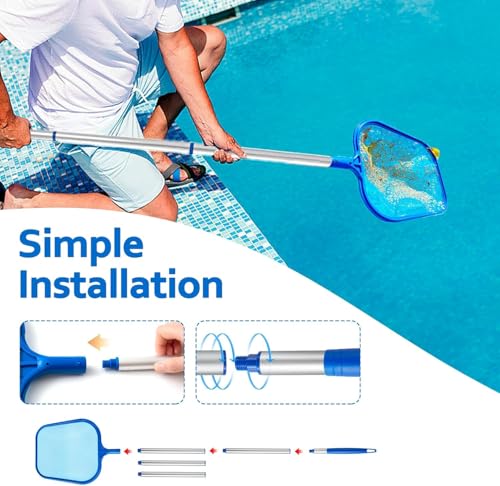 Image of Swimming Pool Accessories Cleaning Kit - Pool Cleaning Net & Swimming Pool Cleaning Brush | Pool Cleaner Equipment for Leaves, Debris & Dirt
