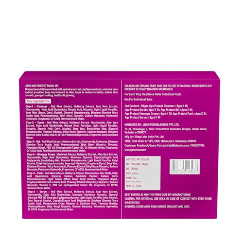 Image of JIDEN Premium Age Protect Facial Kit 30gm 6-Step Anti-Aging Skincare Routine Red Wine Extract, Mulberry Extract & Aloe Vera Hydrating, Brightening & Anti-Wrinkle Face Kit Youthful Glow All Skin Types