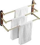 AkosOL Toallero Rieles para Toallas Toallero montado en la Pared Toallero de Tres Barras de Oro nórdico Base de Nogal Toallero de baño Percha Toallero Estante para Toallas de baño (58 cm) (48 cm)