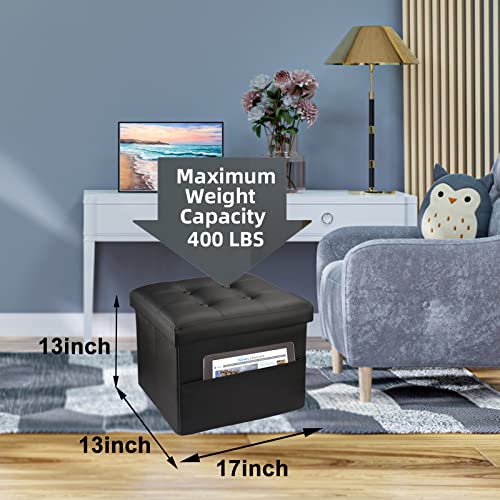 Alasdo Ottoman Storage Ottoman Footrest With Side Pocket Folding Ottoman With Srorage Small Ottoman For Living Room Study Bedroom Leather Black L17W13H13Inches #TOP6