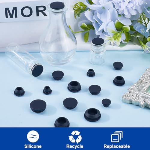 Image of GORGECRAFT 50Pcs 5 Sizes Rubber Hole Plug Black Silicone Snap in Type Locking Furniture Hole Stopper Tapered Round Waterproof Button Tube End Cover Inserts Fit for Bathtub Bottle 0.2-0.4 Inch Hole