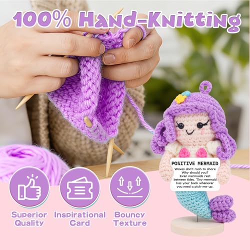 Image of Hoedia Positive Crochet Mermaid Unique Inspirational Anxiety Relief Easter Gifts for Friend, Coworkers, Mom, College Students: Funny Cute Emotional Mermaid Self Care Companion for Women and Men