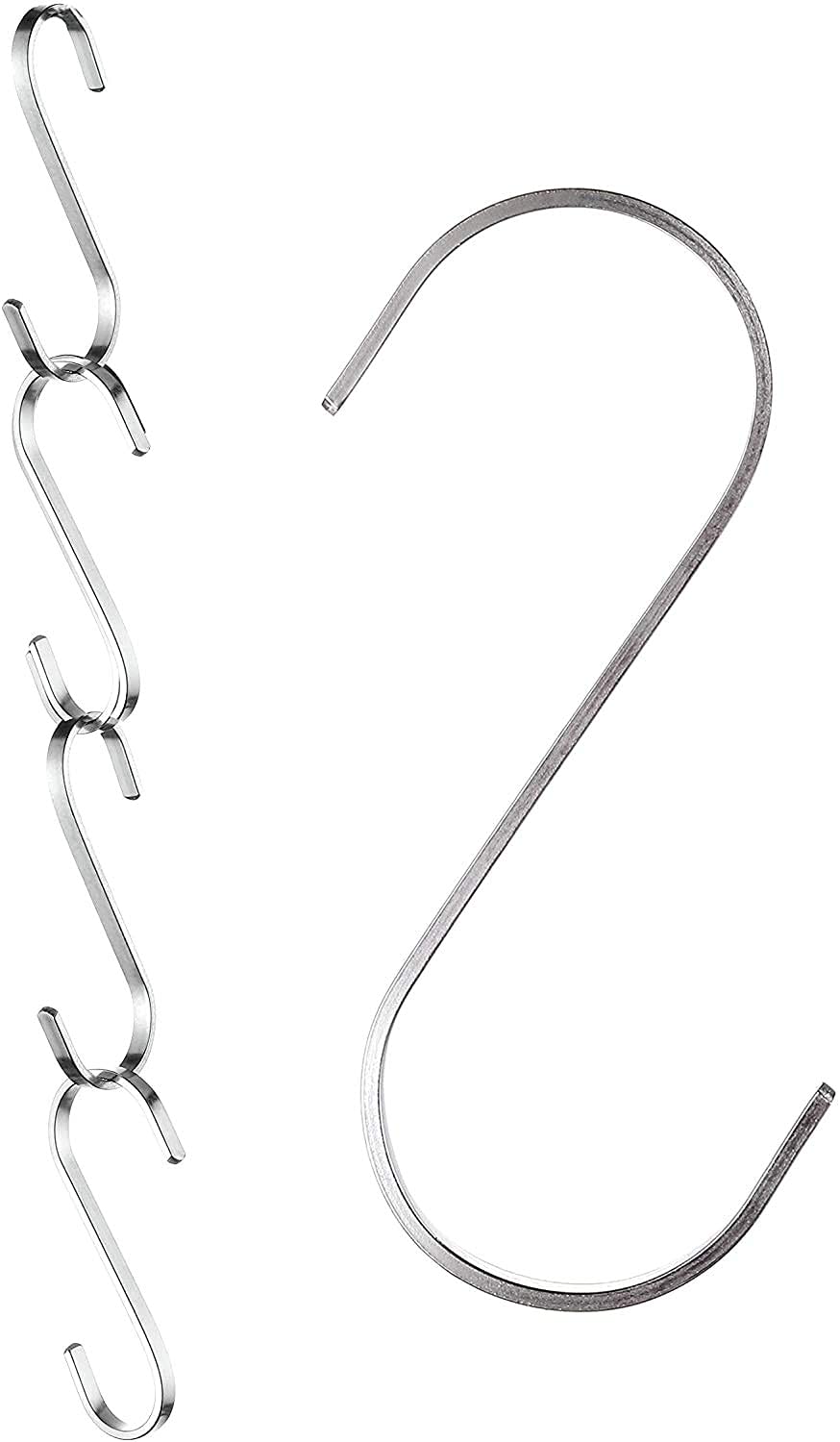 Praknu 12 Ganci Metallici a Forma di S Piatti in Acciaio Inox - Piccoli 8cm - Fino a 25kg di Carico - Gancio a S in Metallo