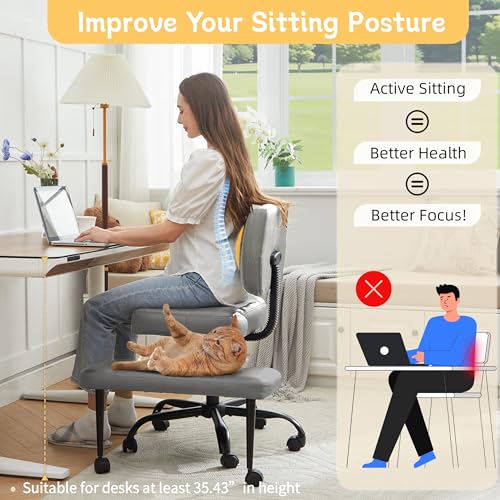Image of Criss Cross Legged Office Chair with Wheels,Swivel Meditation Chair for ADHD,Ergonomic Cross Legged Desk Chair with Thicken Adjustable Footstool,PU Sitting Fidgeting Kneeling Chair for Home Yoga Grey