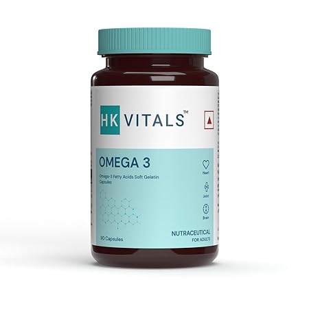 HealthKart HK Vitals Omega 3, 1000 mg Omega 3 with 180 mg EPA & 120 mg DHA, for Brain, Heart, Eyes, and Joints Health, 90 Fish Oil Capsules