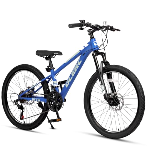 Glerc Bicicleta De Montana Skyline Kids para Niños/Niñas, 24 Pulgadas, para 9, 10, 11, 12, 13, 14, 15 Años, Jóvenes, 21 Velocidades, con Suspensión Delantera Y Frenos De Disco, Color Azul Marino