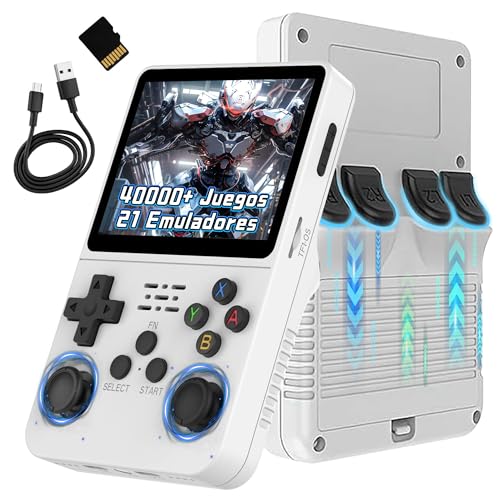 XIXIMENG R36S Consola Retro Portatil 128G,40000+ Juegos 21 Emuladores Consola de Juegos portátil,Sistema Linux de código Abierto ARKOS,Pantalla IPS 640x480P de 3,5,3500mAh (Blanco)