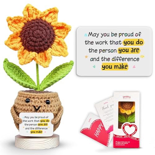 Image of Gossby Handmade Positive Sunflower Crochet - May You Proud of The Work that You Do - Inspirational Gift for Women - Positive Energy, Apreciation, Farewell, Retirement, Goodbye Gift for Coworker