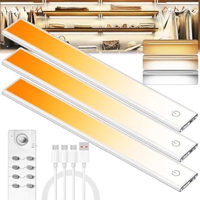 66 LED Under Cabinet Lights Wireless with Full Lighting,Rechargeable Closet Lights with Remote and Motion Sensor Indoor,Under Counter Light with CCT and Dimmable for Kitchen,Stair(3 Pack,7.87inch)