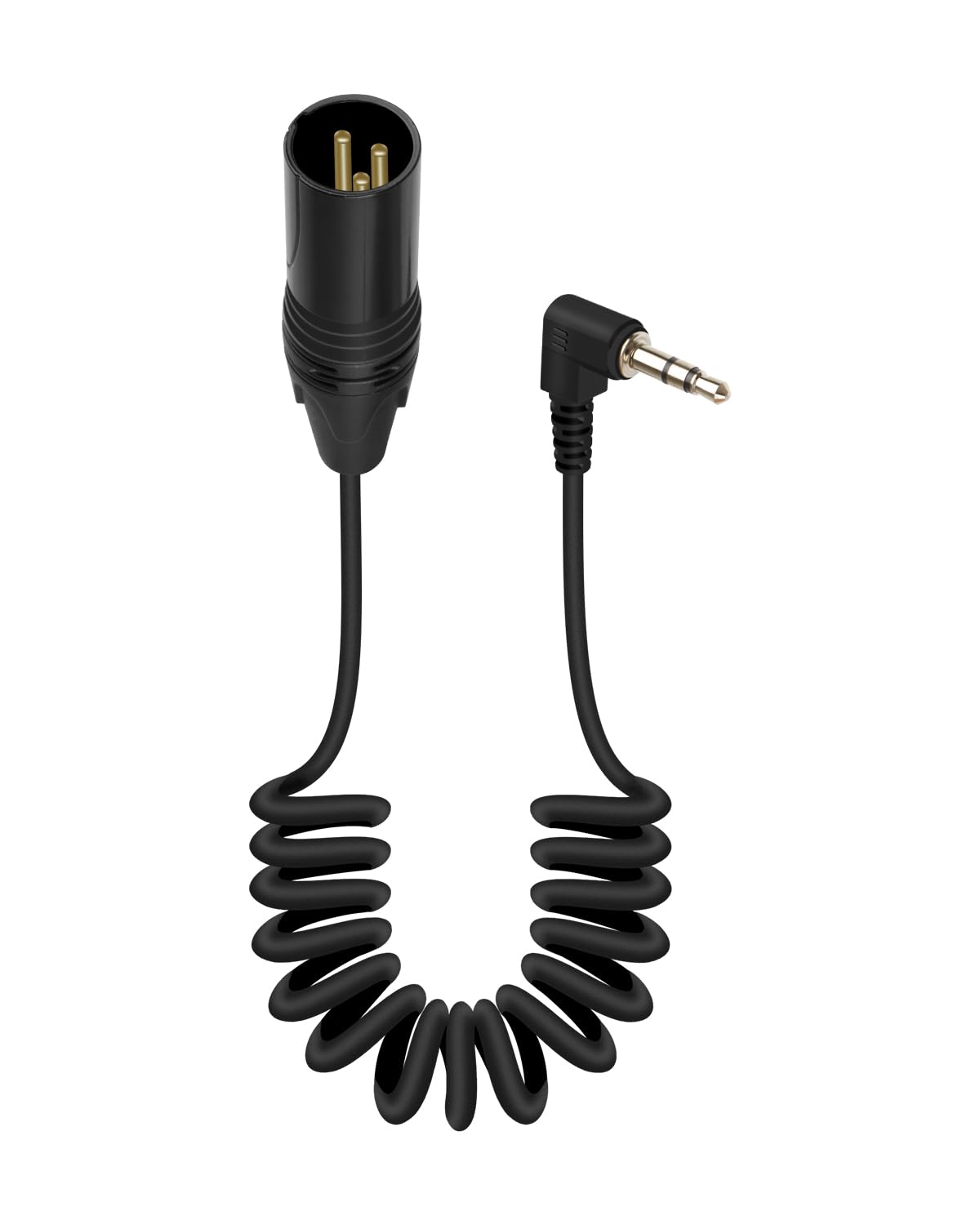 GELRHONR Right Angle 3.5mm to 3 pin XLR Male Coiled Cable 1.6FT, XLR to 1/8 Inch TRS Audio Microphone Cable(Male Black)