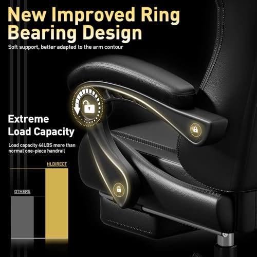 Image of HLDIRECT Gaming Chair, Ergonomic Video Game Seat with 360 Swivel & Lumbar Massage, Computer Chair PU Leather Cushion for Adults Home /Office Use (Black)