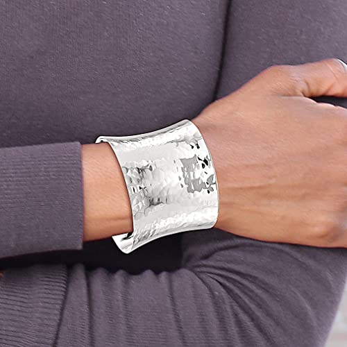 925 Sterling Silver 49.5Mm Hammered Cuff Bangle Bracelet Expandable Stackable Fine Jewelry For Women Gifts For Her #TOP3