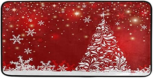 Christmas Tree Snowflake Kitchen Rugs Winter Snow Bath Rug Indoor Outdoor Doormat Runner Comfort Mat Non-Slip Carpet for Bathroom 39" X 20"