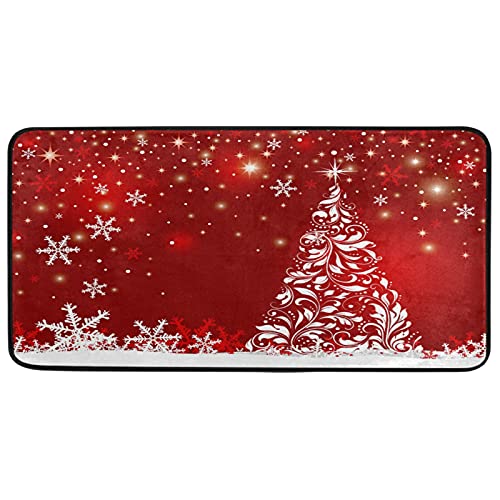 Christmas Tree Snowflake Kitchen Rugs Winter Snow Bath Rug Indoor Outdoor Doormat Runner Comfort Mat Non-Slip Carpet For Bathroom 39" X 20" #TOP3