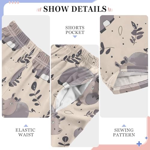 ALAZA Hippopotamus Pajamas Bottoms with Pockets Comfy Pjs Sleepwear Elastic Waistband Pajamas Pants Lounge Pants for 6-14 Years4
